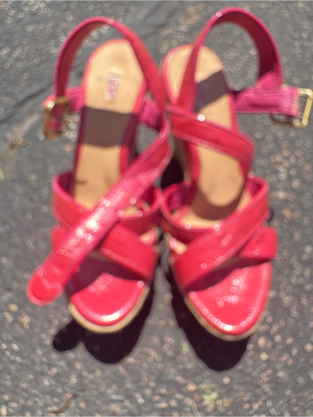 UGG Red Patent Strappy Platform Heels